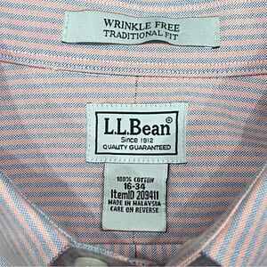 L.L. Bean Wrinkle Free Traditional Fit .Pink Blue Striped Shirt. Size 16-34